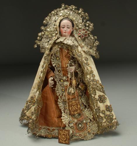 Virgen con vestiduras talla de madera encarn - Imagen 1