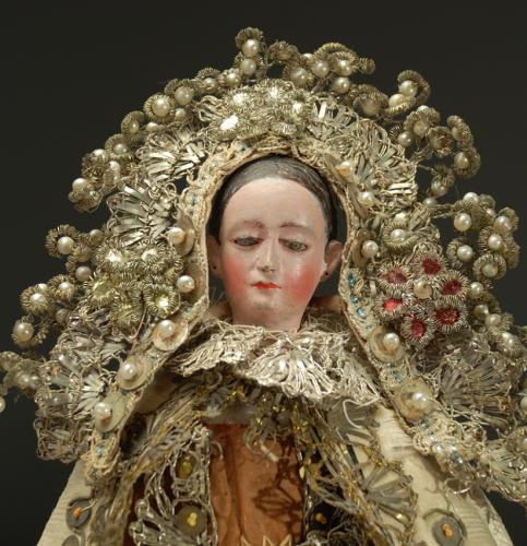 Virgen con vestiduras talla de madera encarn - Imagen 2